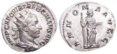 Trebonianus Gallus AR Antoninianus. 251-253 AD. IMP CAE C VIB TREB GALLVS AVG, radiate, draped & cuirassed bust right / ANNONA AVGG, Annona standing right, holding rudder and corn ears, foot on prow. 