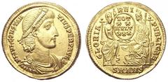 Constantius II AV Solidus. Antioch, 347-350 AD. Diademed, cuirassed and draped bust right of Constantius II / GLORIA REIPVBLICAE, Roma and Constantinopolis supporting round shield, on which inscribed 