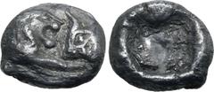 GREEK Kingdom of Lydia, Kroisos AR 1/12 Stater. Sardes, circa 561-546 BC. Confronted foreparts of lion to right and bull to left / Incuse square. GRPC Lydia S8; SNG Kayhan 1020-21; SNG von Aulock 2880
