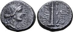 GREEK Lydia, Blaundos Æ 14mm. 2nd-1st centuries BC. Laureate head of Apollo to right / Quiver and bow; MΛΑΥΝΔΕ-⟒Ν and monogram in fields. GRPC Lydia 29; SNG Copenhagen 70; Mionnet IV, 103. 4.12g, 14mm