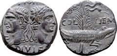 ROMAN PROVINCIAL Augustus and Agrippa Æ As of Nemausus, Gaul. AD 10-14. Head of Agrippa to left, wearing rostral crown combined with laureate crown, back to back with laureate head of Augustus to righ