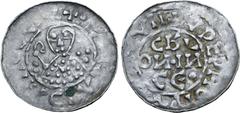 Medieval & World Low Countries, Utrecht (Bishopric). Bernold AR Penning. 1027-1054. ✠ •IBONIFACIVS•ΛRCHIEPS, facing bust holding crosier, three pellets to left and right / ✠V BERNOLDVS CODVII, CRV ONI