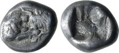 Greek Kingdom of Lydia, Kroisos AR 1/12 Stater. Sardes, circa 561-546 BC. Confronted foreparts of lion to right and bull to left / Incuse square. GRPC Lydia S8; SNG Kayhan 1020-21; SNG von Aulock 2880