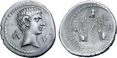 Roman Provincial Augustus AR Drachm of Masicytus, Lycia. 27-20 BC. Bare head to right; Λ-Υ across fields / Two citharas, branch between, owl above; M-A to left and right. RPC I 3309c; Troxell, Lycian 