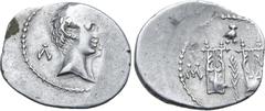 Roman Provincial Augustus AR Drachm of Masicytus, Lycia. 27-20 BC. Bare head to right; Λ-[Υ] across fields / Two citharas, branch between, owl above; M-[A] to left and right. RPC I 3309c; Troxell, Lyc