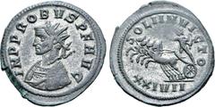 Probus Probus BI Antoninianus. Siscia, AD 279. IMP PROBVS P F AVG, radiate bust to left, wearing imperial mantle / SOLI INVICTO, Sol driving quadriga to left, right hand raised and left hand holding w