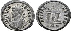 Probus Probus BI Antoninianus. Rome, AD 280. IMP C PROBVS AVG, radiate bust to left, wearing imperial mantle and holding eagle-tipped sceptre / ROMAE AETER, hexastyle temple with statue of Roma seated