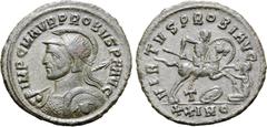 Probus Probus BI Antoninianus. Cyzicus, AD 281. IMP C M AVR PROBVS P F AVG, radiate, helmeted and cuirassed bust to left, holding spear and shield decorated with gorgon / VIRTVS PROBI AVG, emperor on 