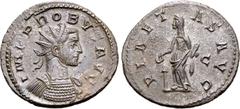 Probus Probus BI Antoninianus. Lugdunum, AD 282. IMP PROBVS AVG, radiate and cuirassed bust to right / PIAETAS AVG, Pietas standing facing, head to left, holding patera over altar and incense box; C i