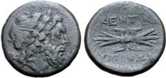 Greek Sicily, Kentoripai Æ Tetrachalkon. Circa 344-336 BC. Laureate head of Zeus to right; eagle behind / Thunderbolt; KENT[O]-PIΠINΩN above and below, Δ(?) (mark of value) below. Cf. CNS III, 3; HGC 