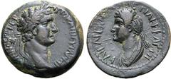 Roman Provincial Domitian, with Domitia, Æ 21mm of Anazarbus, Cilicia. Dated year 112 = AD 93/94. AYTO KAI ΘΕ YI ΔOMITIANOΣ CE ΓEP, laureate head of Domitian to right / KAICAPEΩN ΔOMETIA CEBACTH, drap