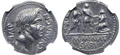 Roman Imperatorial Cnaeus Pompeius Magnus AR Denarius. M. Minatius Sabinus, proquaestor. Corduba 46-45 BC. CN•MAGN IMP, bare head of imperator to right / Corduba city-goddess standing to right, raisin