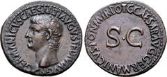 Roman Imperial Germanicus (father of Caligula) Ӕ As. Rome, AD 37-38. GERMANICVS CAESAR TI AVGVST F DIVI AVG N, bare head to left / C CAESAR AVG GERMANICVS PON M TR POT, large S•C in field. RIC I 35 (G