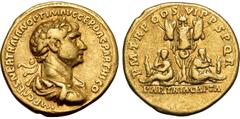 Roman Imperial Trajan AV Aureus. Rome, AD 116. IMP CAES NER TRAIAN OPTIM AVG GER DAC PARTHICO, laureate, draped and cuirassed bust to right / P M TR P COS VI P P S P Q R, Parthia seated to right, head