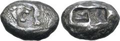 Greek Kingdom of Lydia, Kroisos AR Stater - Double Siglos. Sardes, circa 561-546 BC. Confronted foreparts of lion to right and bull to left / Two incuse squares of unequal size. GRPC Lydia S1; Berk 20