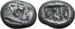 Greek Kingdom of Lydia, Kroisos AR Siglos. Sardes, circa 561-564 BC. Confronted foreparts of lion to right and bull to left / Two incuse square punches of unequal size. GRPC Lydia S3; Rosen 663-5; SNG