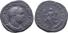 Roman Imperial Balbinus Æ Sestertius. Rome, AD 238. IMP CAES D CAEL BALBINVS AVG, laureate, draped and cuirassed bust to right / LIBERALITAS AVGVSTORVM, Liberalitas standing facing, head to left, hold