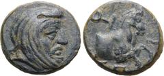Greek Satraps of Sparda (Achaemenid Ionia and Lydia), Spithridates Æ 11mm. Circa 334 BC. Head of satrap to right, wearing Persian headdress / Forepart of horse to right; monogram to upper left; ΣΠ-I b