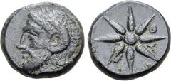 Greek Lydia, Thyessos Æ 16mm. Circa 4th Century BC. Laureate head of Zeus Ammon to left / Eight-rayed star, Θ-Y above. GRPC Lydia 3; BMC 3 (Troas, Thymbra); SNG von Aulock 1584 (same). 6.25g, 16mm, 10