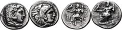Greek Lot of 2 Kingdom of Macedon AR Drachms. Lot includes: 1. Kingdom of Macedon, Alexander III 'the Great' AR Drachm. Struck under Kalas or Demarchos. Lampsakos, circa 328-323 BC. Head of Herakles t
