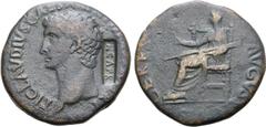 Roman Imperial Claudius Æ Dupondius. Rome, AD 41-50. TI CLAVDIVS CAESAR [AVG P M] TR P [IMP], bare head to left; c/m: NCAPR (Nummus Caesare Augusto Probatus?) within incuse rectangle / CERES AVGVSTA, 