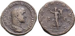 Roman Imperial Gordian I Africanus Æ Sestertius. Rome, AD 238. IMP CAES M ANT GORDIANVS AFR AVG, laureate, draped and cuirassed bust to right / VICTORIA AVGG, Victory advancing to left, holding wreath