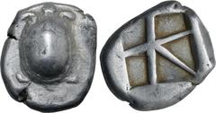 Greek Islands off Attica, Aegina AR Stater. Circa 456/45-431 BC. Land tortoise with segmented shell / Large incuse square with skew pattern. Meadows, Aegina, Group IIIb; Milbank pl. II, 12; SNG Copenh