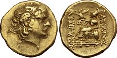 Greek Kings of Pontos, Mithradates VI Eupator AV Stater. First Mithradatic War issue, in the name and types of Lysimachos. Istros, 120-63 BC. Diademed head of the deified Alexander to right, wearing h