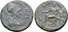 Greek Lydia, Sala Æ 18mm. Pseudo-autonomous issue, circa AD 117-161. Androneikos Salamonos, magistrate. СΑΛΗΝΩΝ, draped bust of Athena to right, wearing crested Corinthian helmet and aegis / ЄΠΙ ΑΝΔΡΟ