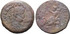 ROMAN PROVINCIAL Nero Æ Drachm of Alexandria, Egypt. Dated RY 14 = AD 67/8. ΝΕΡΩ ΚΛΑV ΚΑΙΣ Σ[ΕΒ ΓΕΡ AV], laureate head to right; L IΔ (date) below chin / [ΖΕΥΣ ΚΑ]ΠΕΤΩΛΙΟΣ, Zeus enthroned to left, hol