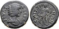ROMAN PROVINCIAL Julia Domna (wife of S. Severus) Æ 19mm of Saitta, Lydia. AD 193-217. ΙΟΥΛΙΑ ϹЄΒΑϹ, draped bust to right / ϹΑΙΤΤΗΝΩΝ, Tyche standing facing, head to left, holding rudder and cornucopi