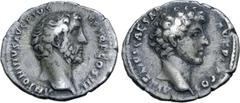 ROMAN IMPERIAL Antoninus Pius, with Marcus Aurelius, as Caesar, AR Denarius. Rome, AD 140. ANTONINVS AVG PIVS P P TR P COS III, bare head to right / AVRELIVS CAESAR AVG PII F COS, bare head of Aureliu