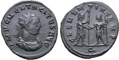 ROMAN IMPERIAL Tacitus BI Antoninianus. Ticinum, AD 275-276. IMP C M CL TACITVS AVG, radiate, draped and cuirassed bust to right / CLEMENTIA TEMP, emperor standing to right, holding spear, receiving g