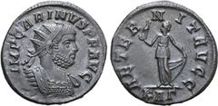 ROMAN IMPERIAL Carinus BI Antoninianus. Rome, AD 283-285. IMP CARINVS P F AVG, radiate and cuirassed bust to right / AETERNIT AVGG, Aeternitas standing facing, head to left, holding phoenix on globe a