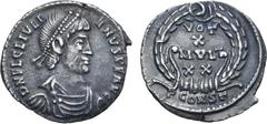ROMAN IMPERIAL Julian II AR Siliqua. Arelate, AD 360-363. D N FL CL IVLIANVS P F AVG, pearl-diademed, draped and cuirassed bust to right, with beard / VOT X MVLT XX in four lines within laurel wreath 