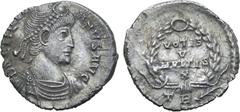 ROMAN IMPERIAL Julian II AR Siliqua. Treveri, AD 360-363. D N CL IVLIANVS AVG, pearl-diademed, draped and cuirassed bust to right / VOTIS V MVLTIS X in four lines within wreath with jewel at apex; TR 