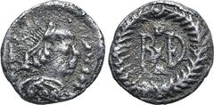 MIGRATION PERIOD Ostrogoths, Baduila (Totila) AR Quarter Siliqua. In the name of Justin I(?). Ticinum, AD 541-552. D N [IVST]INVS P F ΛVC, diademed bust to right, wearing 'Ostrogothic' garment / Monog