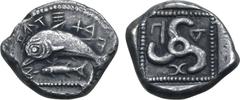 PADUANS Electrotype: Dynasts of Lycia, Thap... or Path... (?) AR Stater. Possible Bibliothèque nationale de France electrotype. Antiphellos, circa 470-460 BC. Dolphin leaping to left above fish swimmi