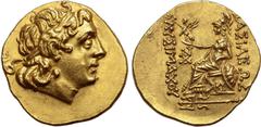 Greek No Reserve Kings of Thrace, Lysimachos AV Stater. Byzantion, 305-281 BC. Diademed head of the deified Alexander to right, with horn of Ammon / Athena Nikephoros seated to left, resting left arm 