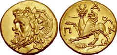 Greek No Reserve Kimmerian Bosporos, Pantikapaion AV Stater. Circa 325-310 BC. Bearded head of satyr to left, wearing ivy wreath / Π-Α-Ν around griffin standing to left, head facing, holding spear in 