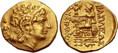 Greek No Reserve Kings of Pontos, Mithradates VI Eupator AV Stater. First Mithradatic War issue. Tomis, circa 88-86 BC. Struck in the name and types of Lysimachos of Thrace. Diademed head of the deifi
