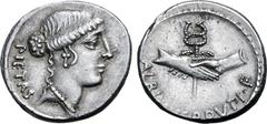 Roman Imperatorial No Reserve D. Iunius Brutus Albinus AR Denarius. Rome, 48 BC. Head of Pietas to right; PIETAS behind / Two hands clasped around winged caduceus; ALBINVS•BRVTI•F• around below. Crawf