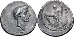 Roman Imperatorial No Reserve Julius Caesar AR Denarius. Rome, 43 BC. L. Flaminius Chilo, moneyer. Wreathed head of Caesar to right / Goddess (Pax or Venus?) standing to left, holding caduceus and sce