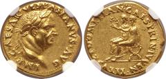 Roman Imperial No Reserve Vespasian AV Aureus. Lugdunum, AD 71. IMP CAESAR VESPASIANVS AVG, laureate head to right / TITVS ET DOMITIAN CAES PRIN IVVEN, Titus and Domitian seated to left on curule chai