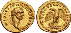 Roman Imperial No Reserve Domitian AV Aureus. Rome, AD 82-83. IMP CAES DOMITIANVS AVG P M, laureate head to right / IVPPITER CONSERVATOR, eagle, with spread wings and head to left, standing facing per