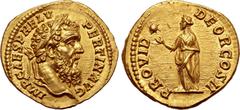 Roman Imperial No Reserve Pertinax AV Aureus. Rome, AD 193. IMP CAES P HELV PERTIN AVG, laureate head to right / PROVID DEOR COS II, Providentia standing to left, holding out hand to star in left fiel