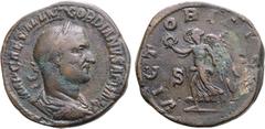 Roman Imperial No Reserve Gordian I Africanus Æ Sestertius. Rome, AD 238. IMP CAES M ANT GORDIANVS AFR AVG, laureate, draped and cuirassed bust to right / VICTORIA AVGG, Victory advancing to left, hol