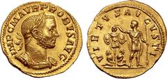 Roman Imperial No Reserve Probus AV Aureus. Lugdunum, AD 276-282. IMP C M AVR PROBVS AVG, laureate and cuirassed bust to right / VIRTVS AVGVSTI, emperor standing facing, head to left, holding sceptre 