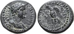 Roman Provicial Domitian, as Caesar, Æ 14mm of Blaundus, Lydia. AD 69-81. Ti Klaudios Phoinix, magistrate. ΔΟΜΙΤΙΑΝΟϹ ΚΑΙϹΑΡ, bare-headed, draped and cuirassed bust to right / ΒΛΑΟΥΝΔЄΩΝ ΤΙ ΚΛΑΥ ΦΟΙΝΙ