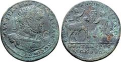 Roman Provicial Caracalla Æ 43mm of Pergamum, Mysia. Circa AD 214-217. Julius Anthimus, strategos. AVT • KPAT • K • MAPKOC • AVP • ANTΩNЄINOC, laureate and cuirassed bust to right, cuirass decorated w